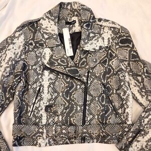 NWT Aqua Faux Snake Leather Moto Jacket Women's Black & White Baddie Grunge L